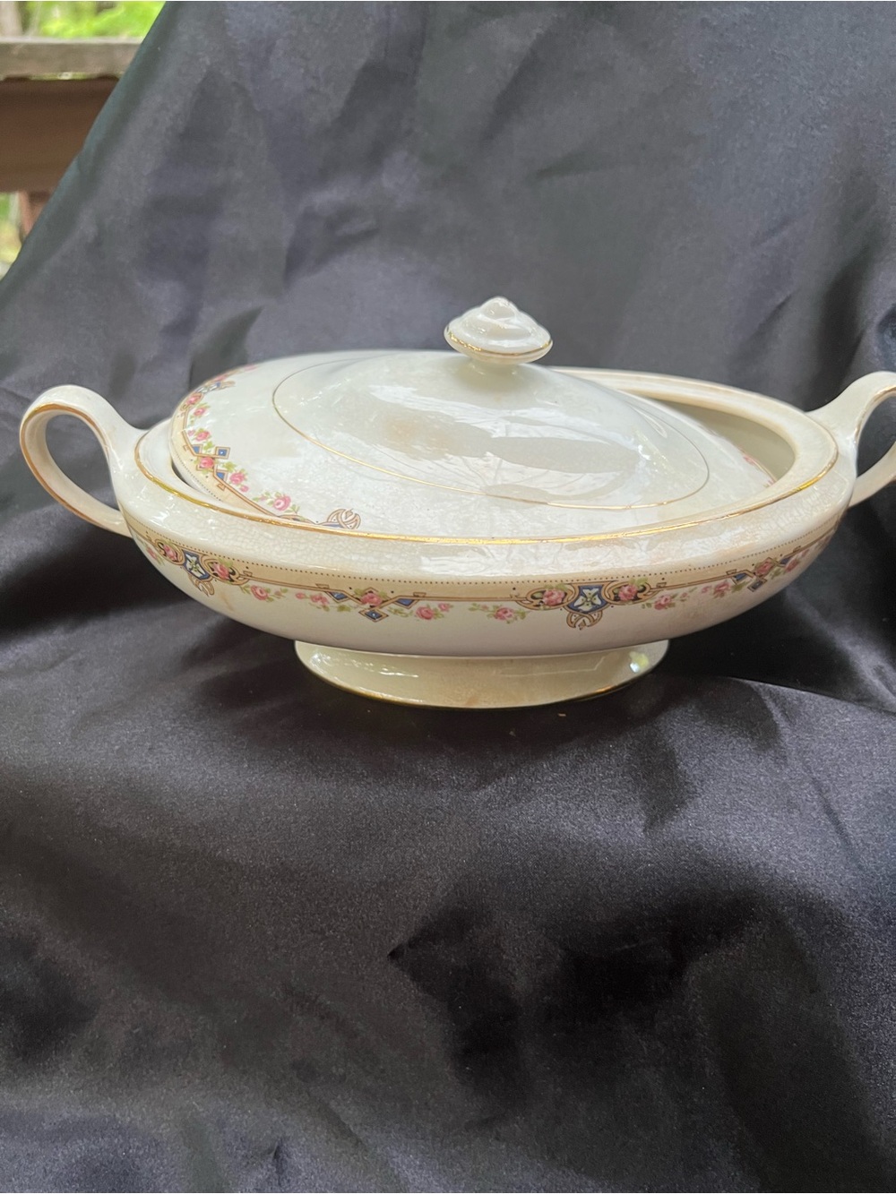 Vintage Cream Covered Serving Tureen with Delicate Floral Trim